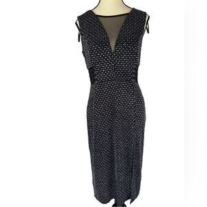 Enfocus Studio embellished sheer bodycon midi cocktail dress black& silver sz‎ S